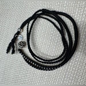 Chan Luu Woven Black & Silver Lotus Charm Closure Beaded Wrap Bracelet